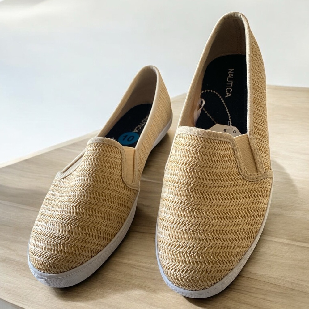 Nautica Women’s Sunchaser Raffia Natural Knit Beige Slip-On Shoes Normcore NWT